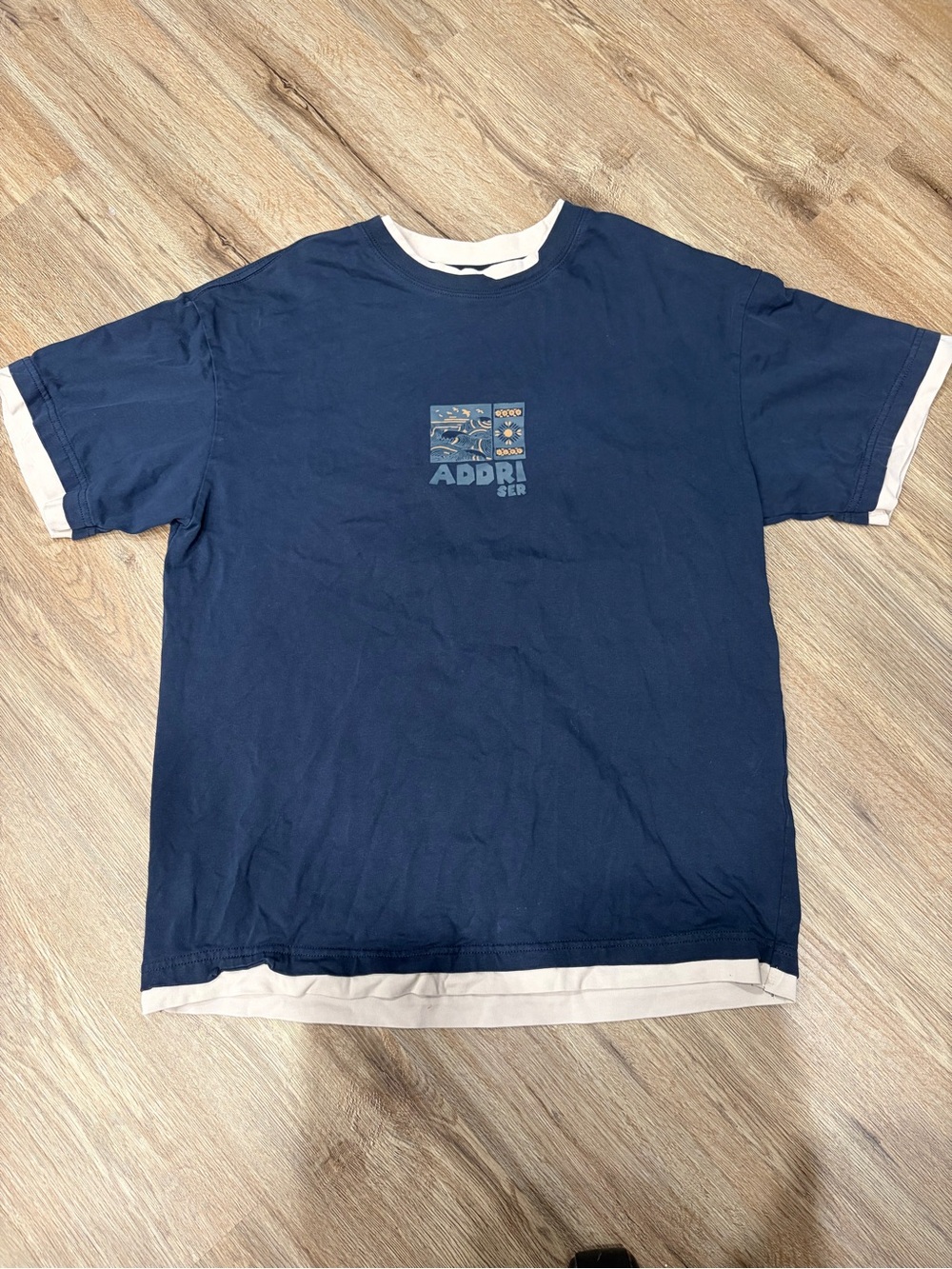Vintage Addri Ser Navy T-Shirt with Cream Trim and Chest Graphic